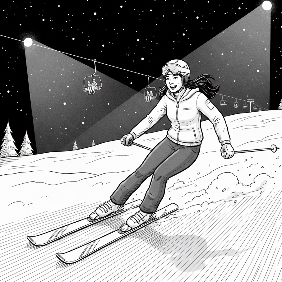 Dívka jedoucí po sjezdovce